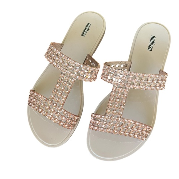 Melissa Women’s Pink Glowing Sparkle Stylish Shiny Flats Slide Sandals Size 9 - Picture 3 of 6